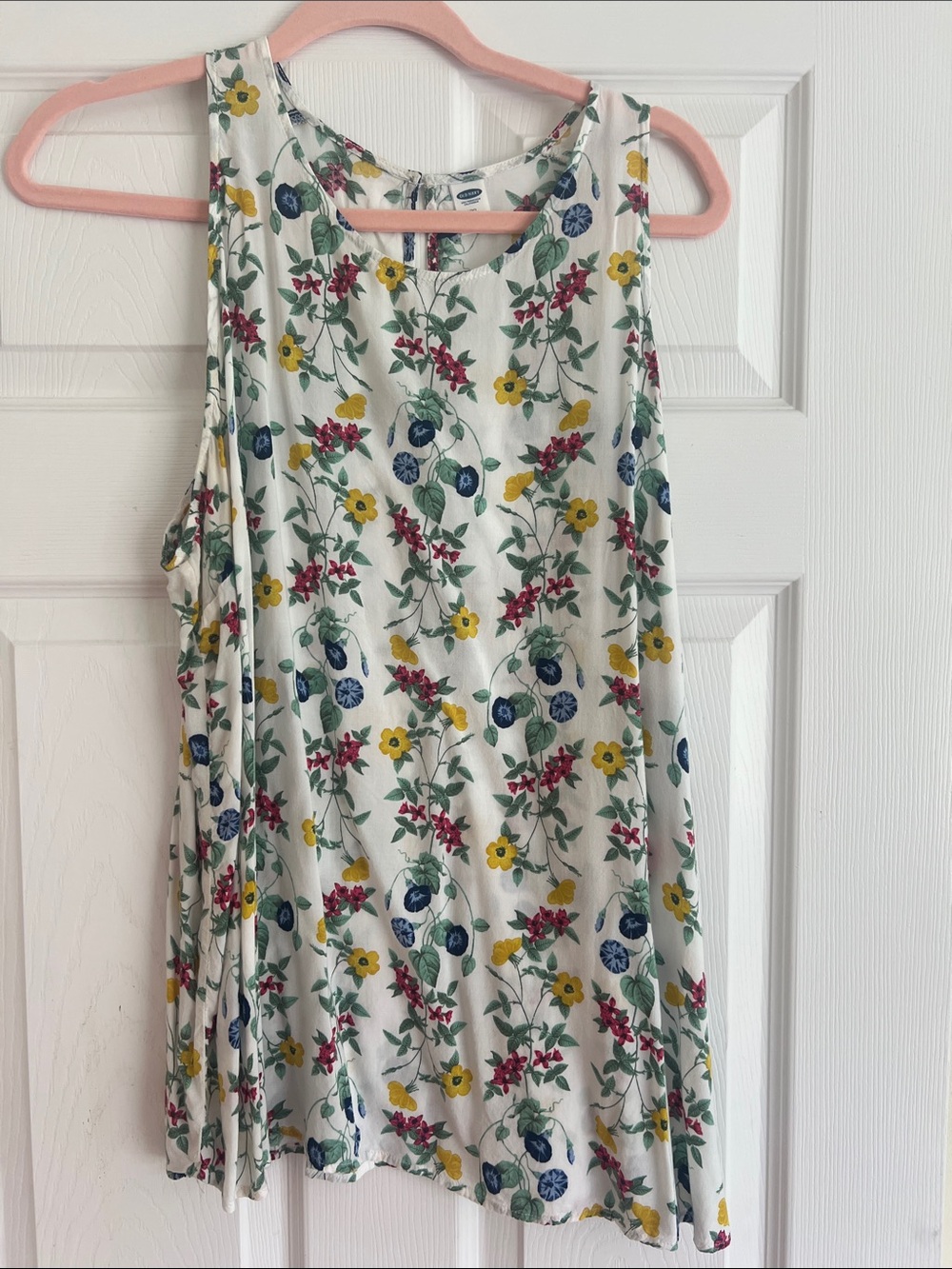 Old Navy White Floral Tank Top with Yellow, Blue & Pink Flowers